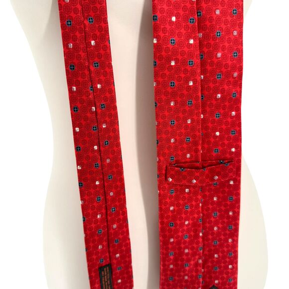DolcePunta Men’s Silk Tie Red Circle Medallion Floral Italy Made 59x 3.5” Preppy - Picture 15 of 16